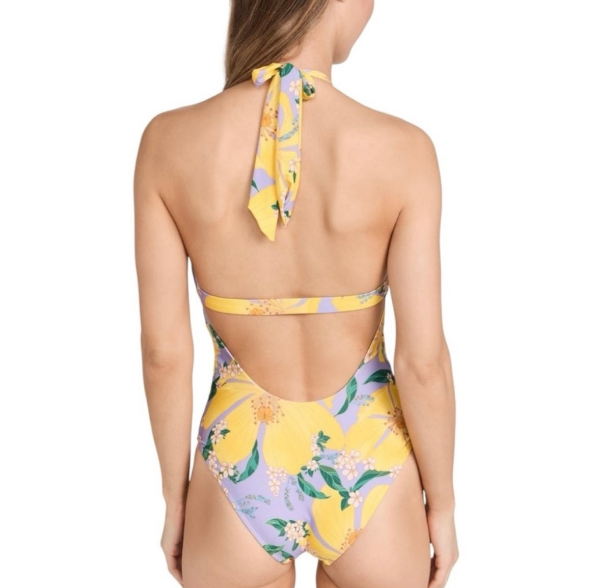 Farm Rio One piece Bathing Suit Floral Yellow Floral Halter Neck