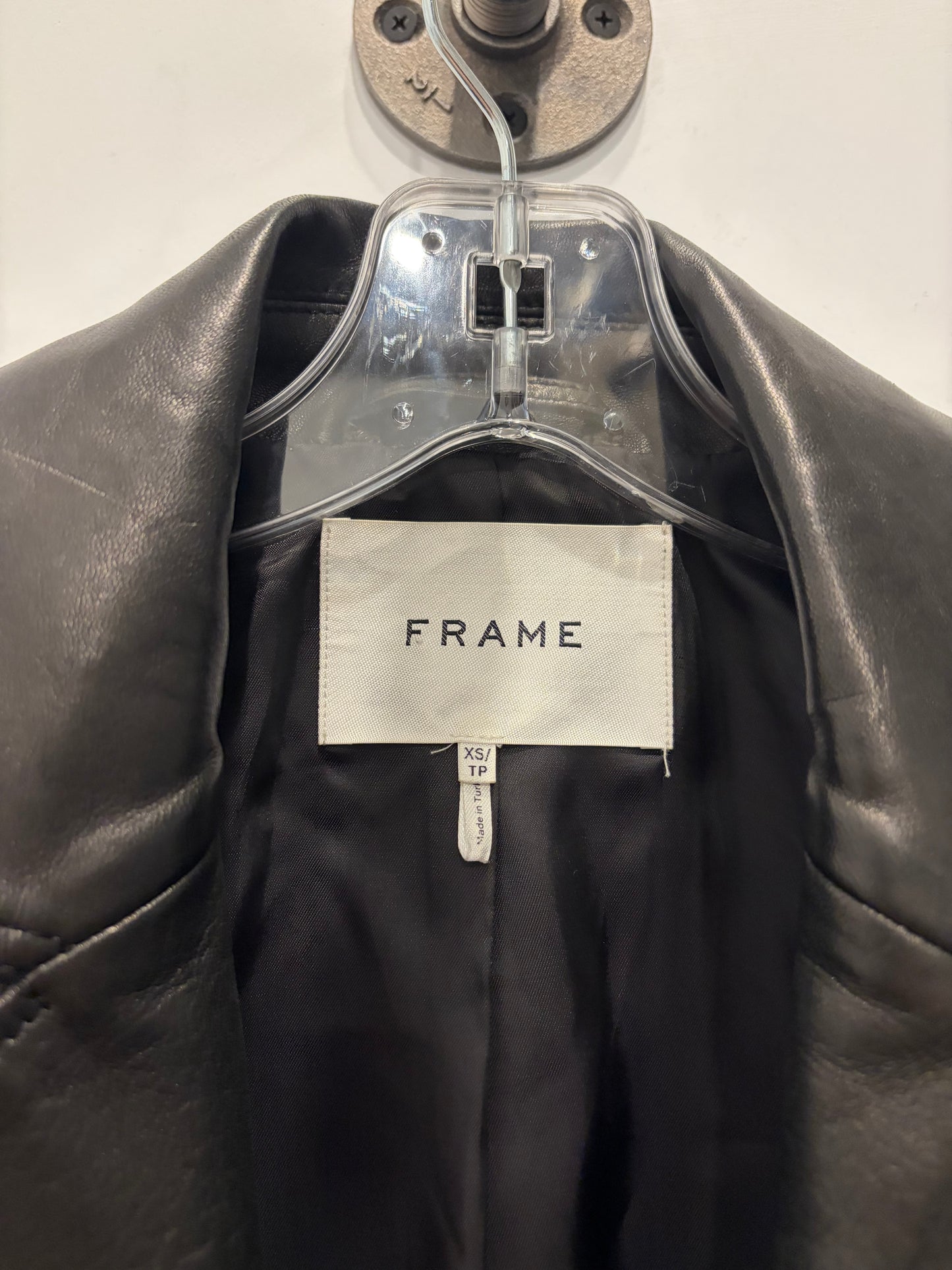 FRAME Black Leather Double Breasted Long Trench Coat - XS (see condition)