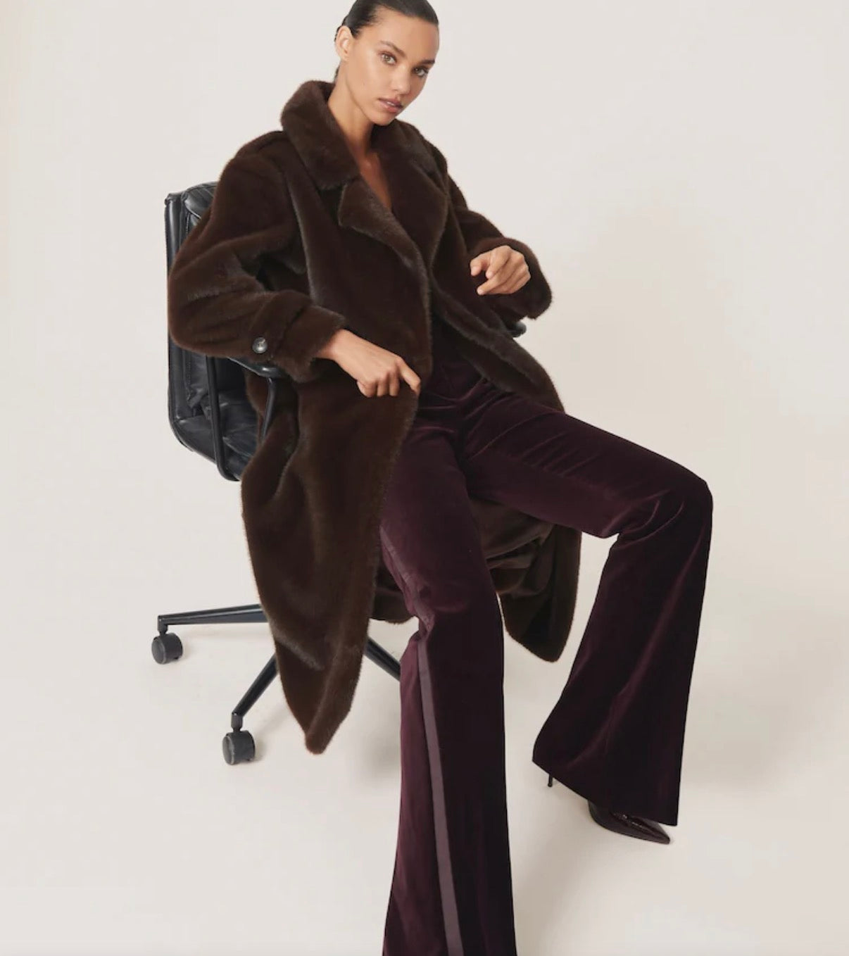 REISS Chocolate Brown Faux-Fur Belted Coat - Size 0