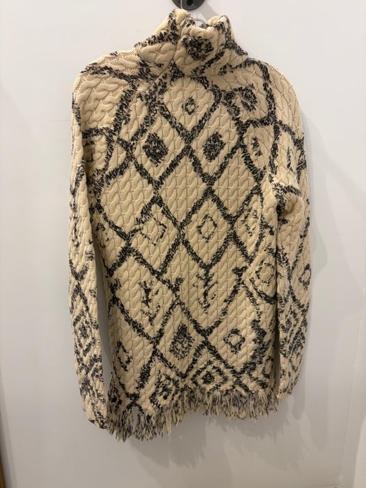Altuzarra Cream & Black Cable Knit Turtleneck Fringe Detail - XL