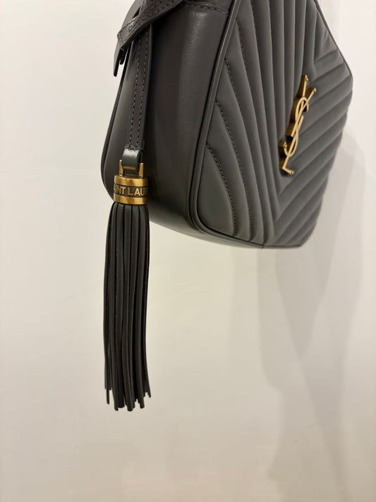 Saint Laurent Lou Gray Matelasse Leather Camera Bag with Gold YSL Hardware & Tassel