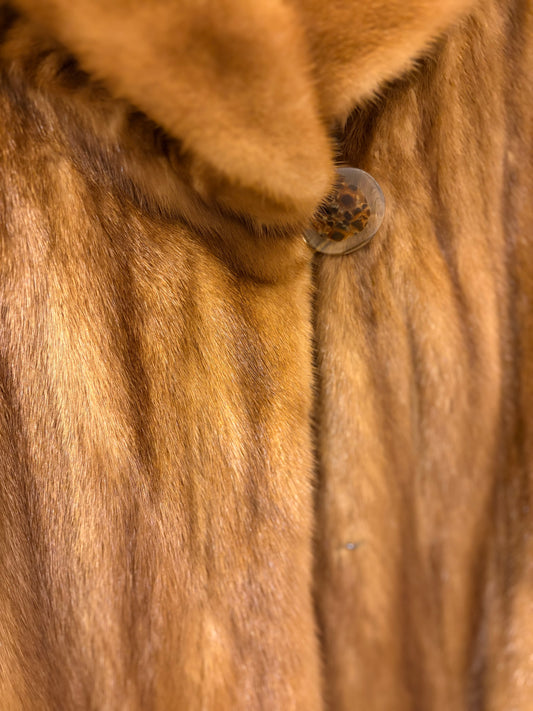 Vintage Genuine Mink Swing Coat Honey Brown Oversized Collar M/L