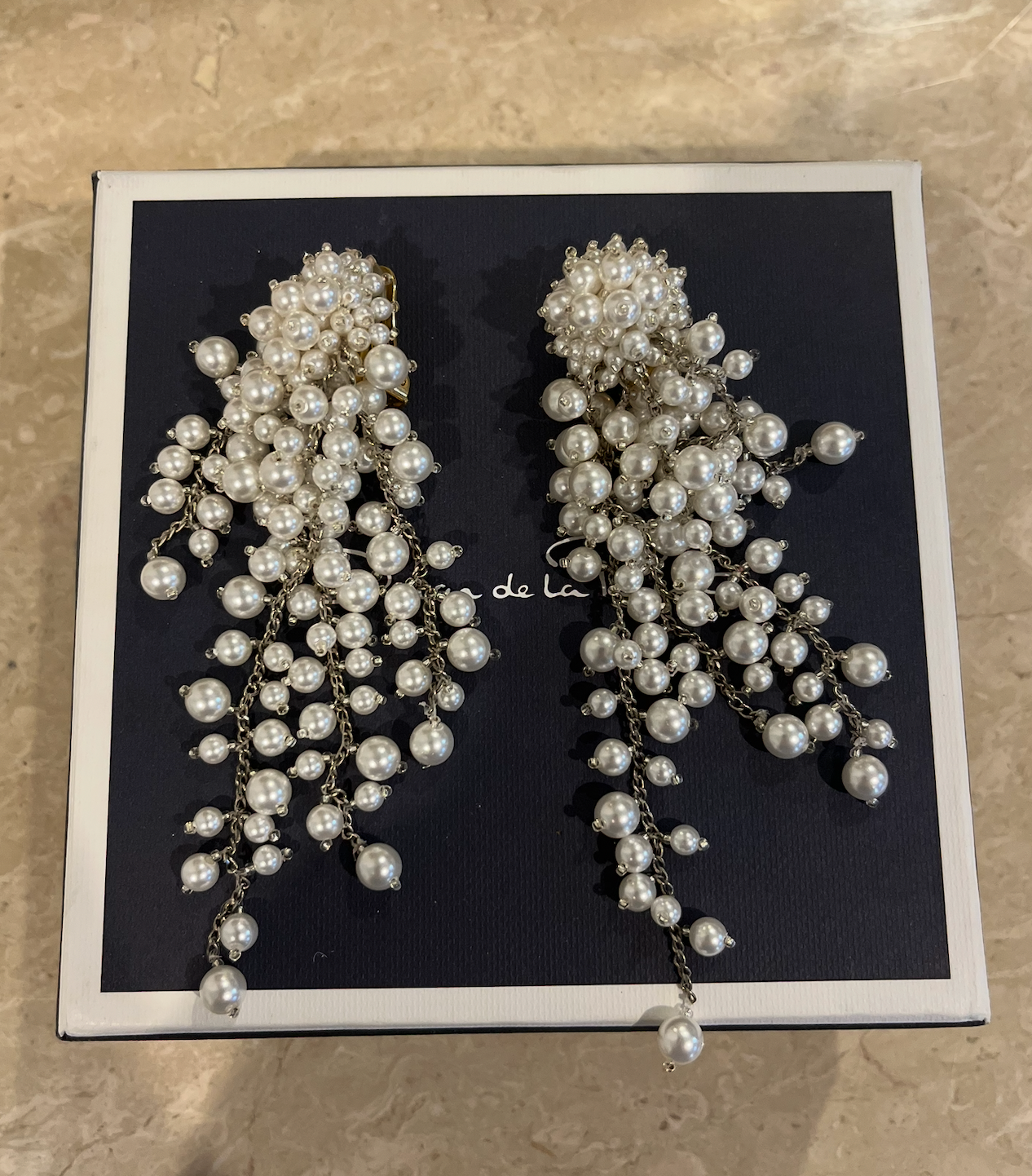 Oscar de la Renta Hanging Pearl Clip-on Earrings