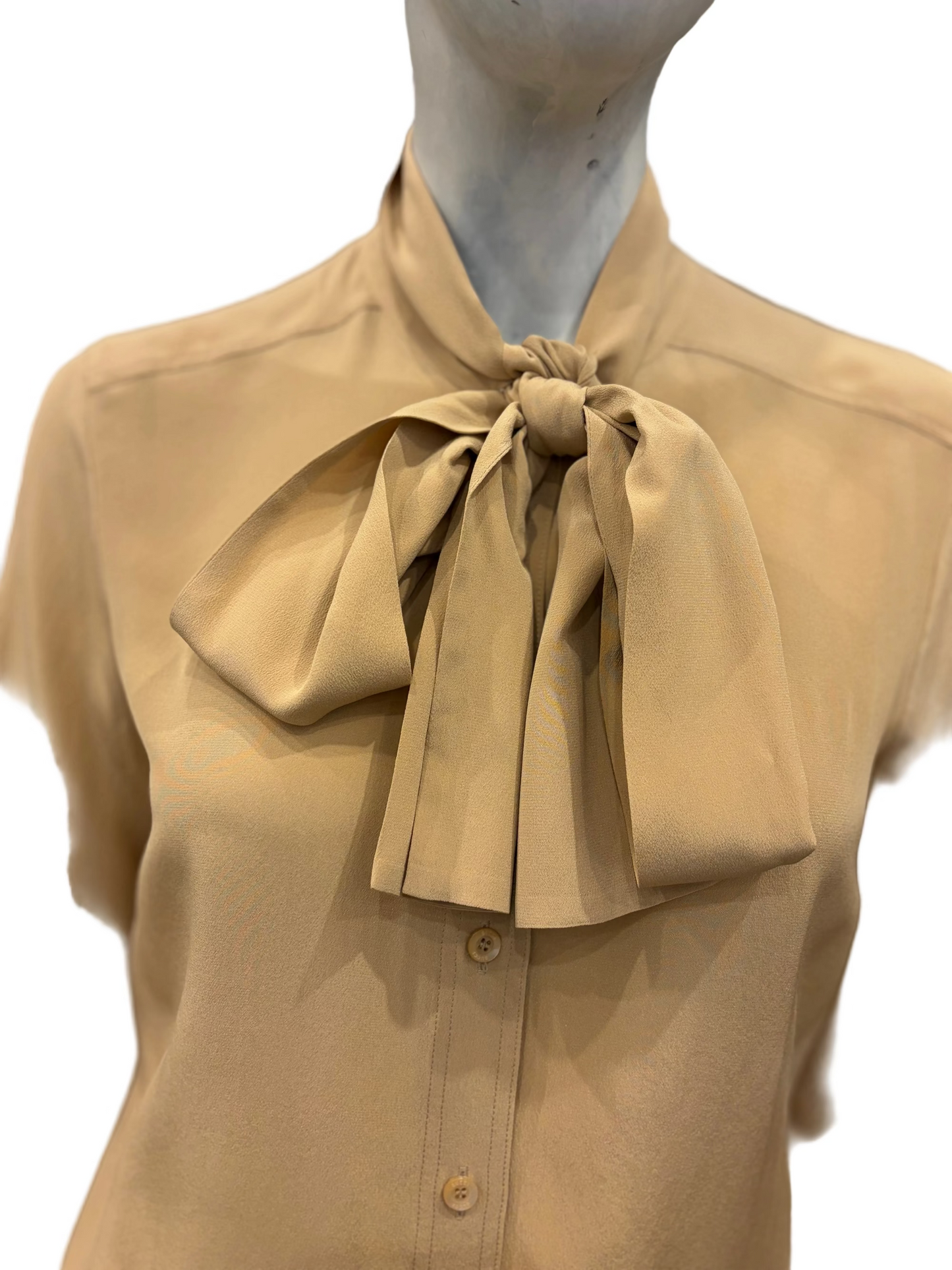 Gucci Silk Pussybow Blouse – Camel – Size 40