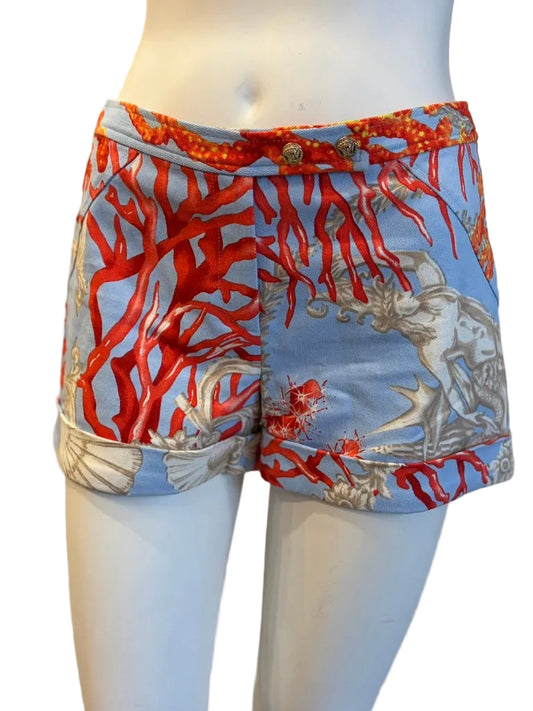 Versace Coral Reef Medusa Vintage Button Print Shorts Blue/Red - Size 40
