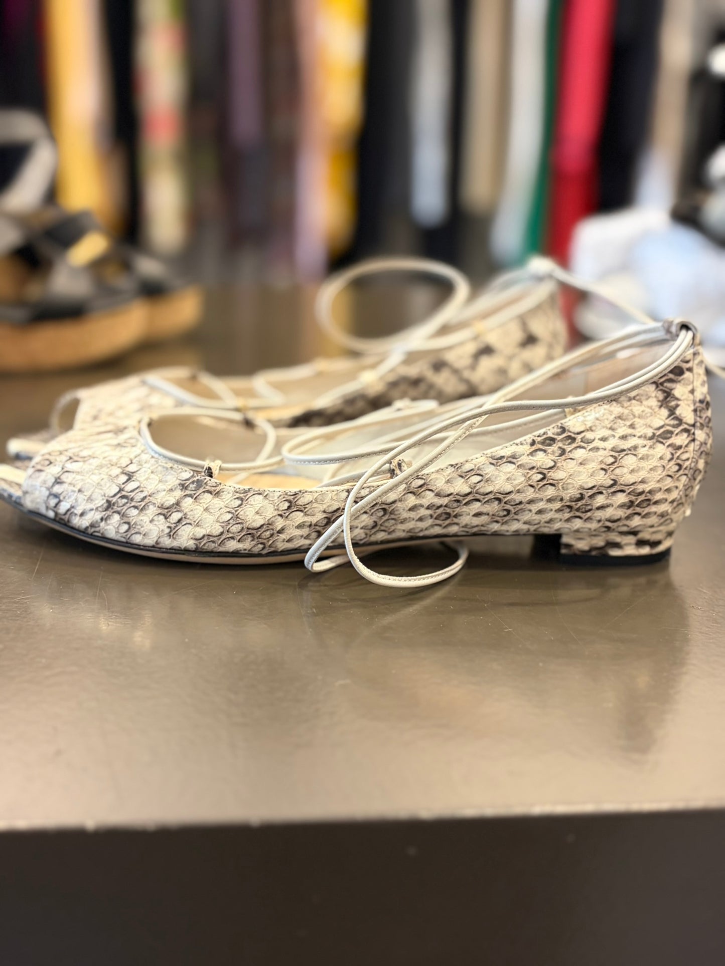 Manolo Blahnik Snakeskin Lace-Up Flat Sandals - 38
