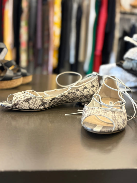 Manolo Blahnik Snakeskin Lace-Up Flat Sandals - 38