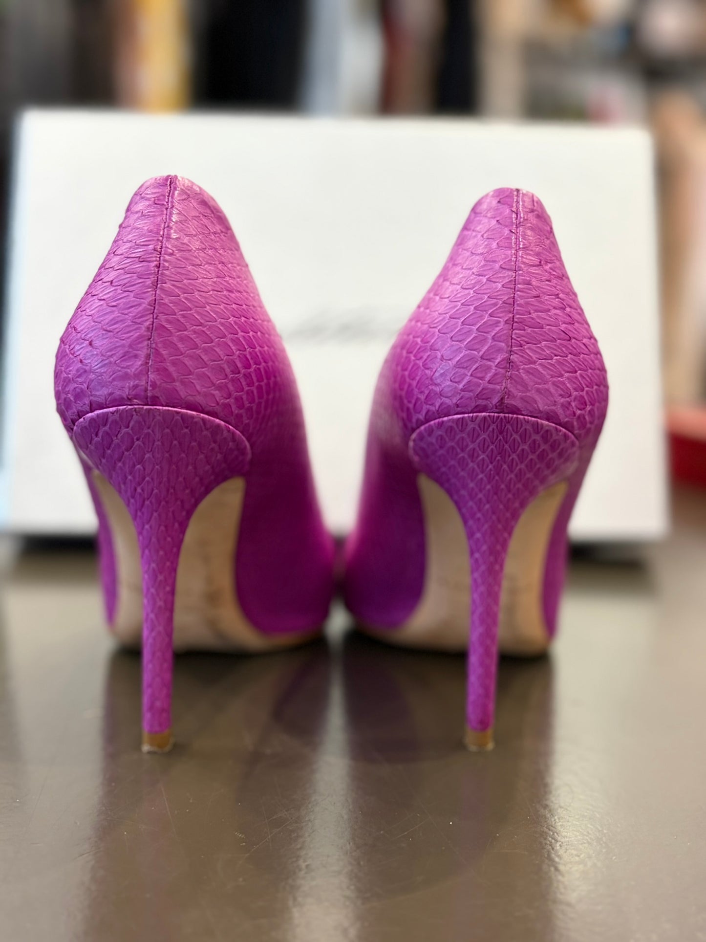 Brian Atwood Besame 100 Pink Snakeskin Embossed Pumps - 35.5