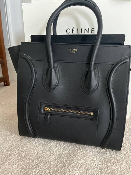 Céline Black Drummed Calfskin Luggage Mini