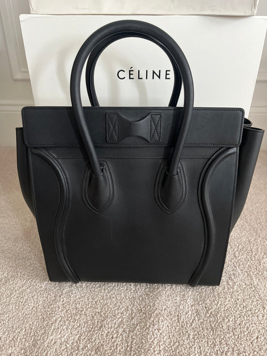 Céline Black Drummed Calfskin Luggage Mini