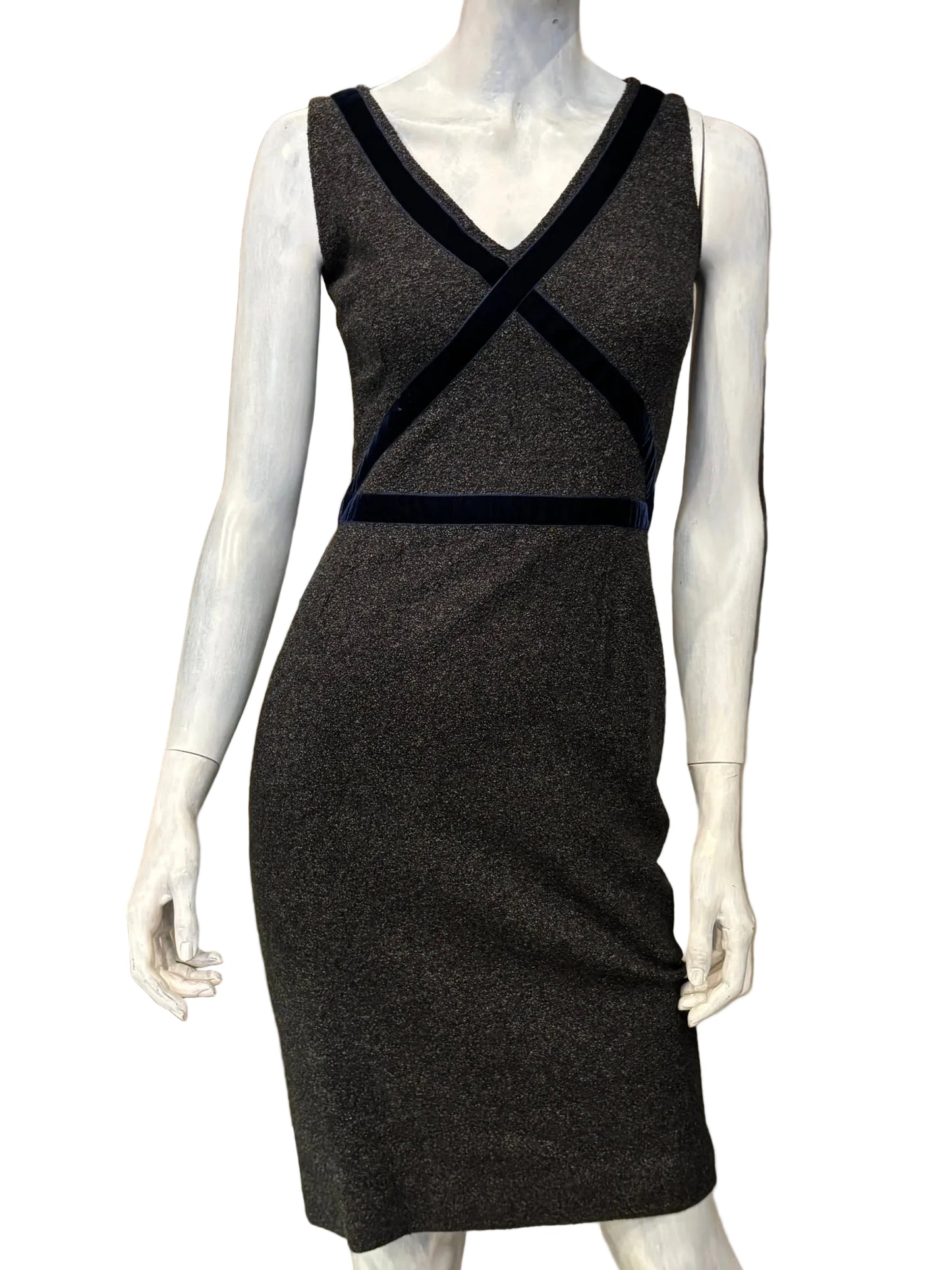 Dolce & Gabbana Sleeveless Wool Sheath Dress with Velvet Trim 2