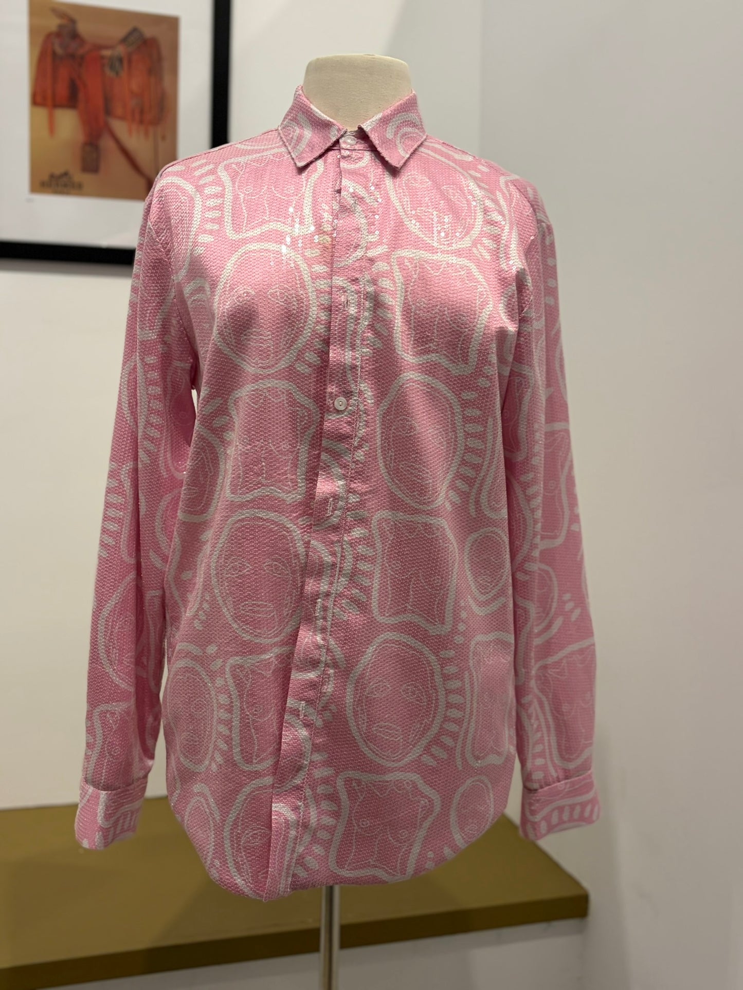 Patrick Church Pink Sequin Face-Print Lounge Set - XS