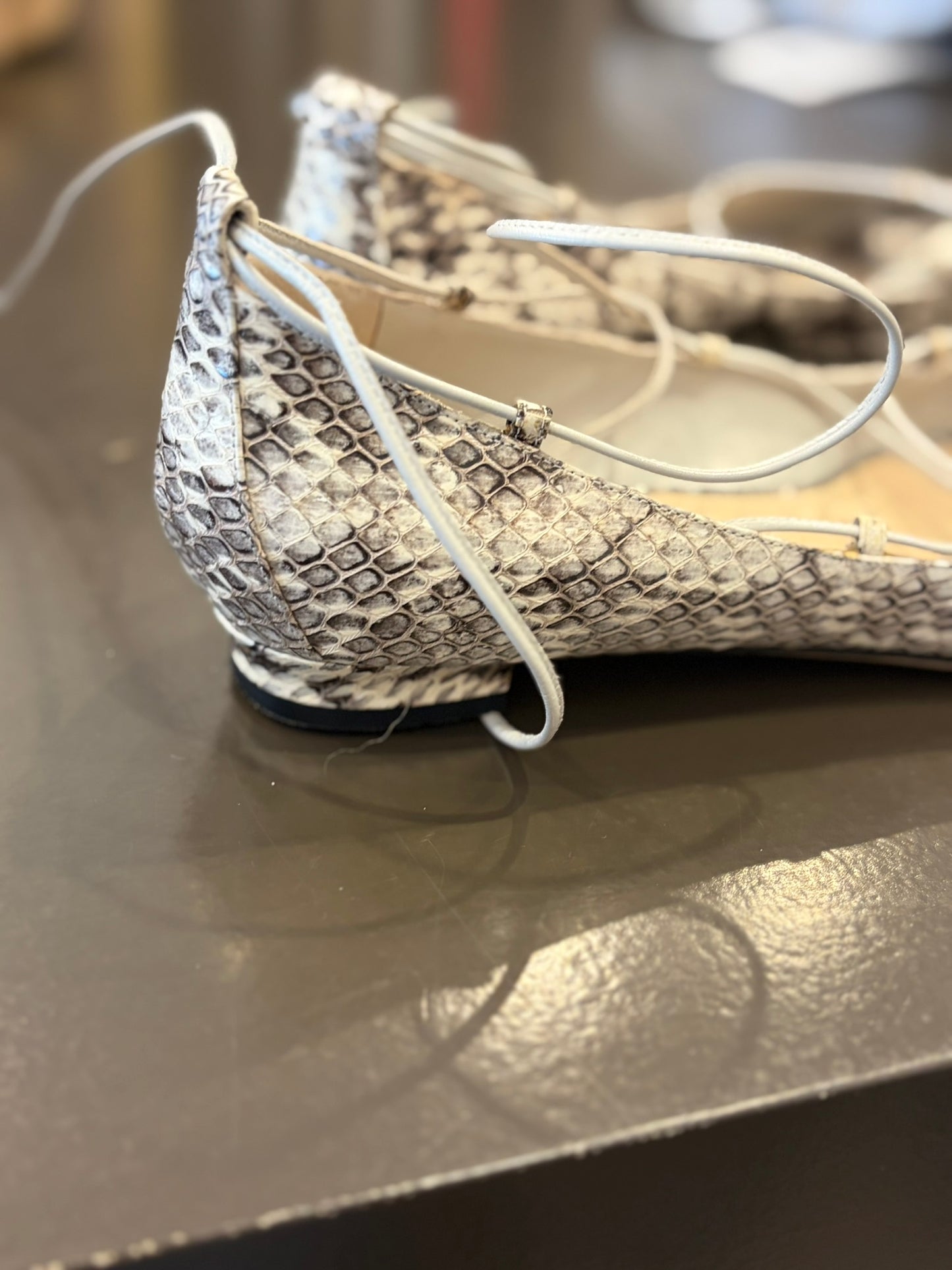 Manolo Blahnik Snakeskin Lace-Up Flat Sandals - 38