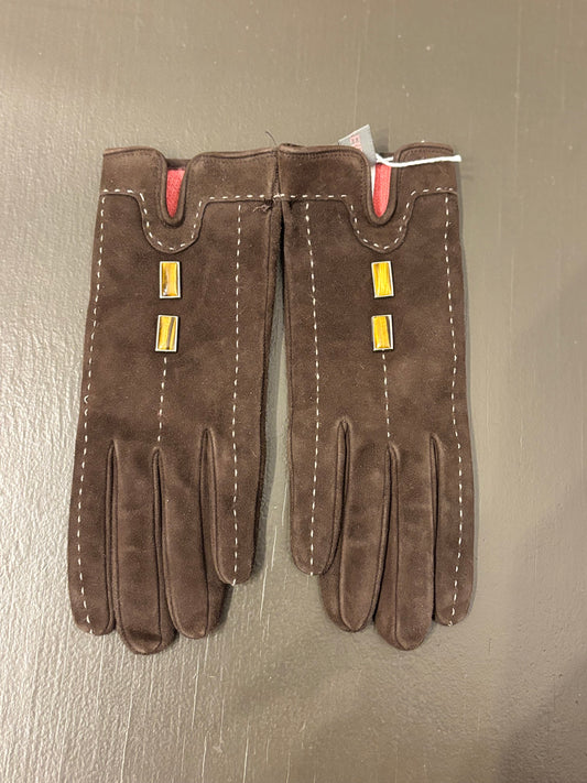 Judith Lieber brown suede leather gloves size 7