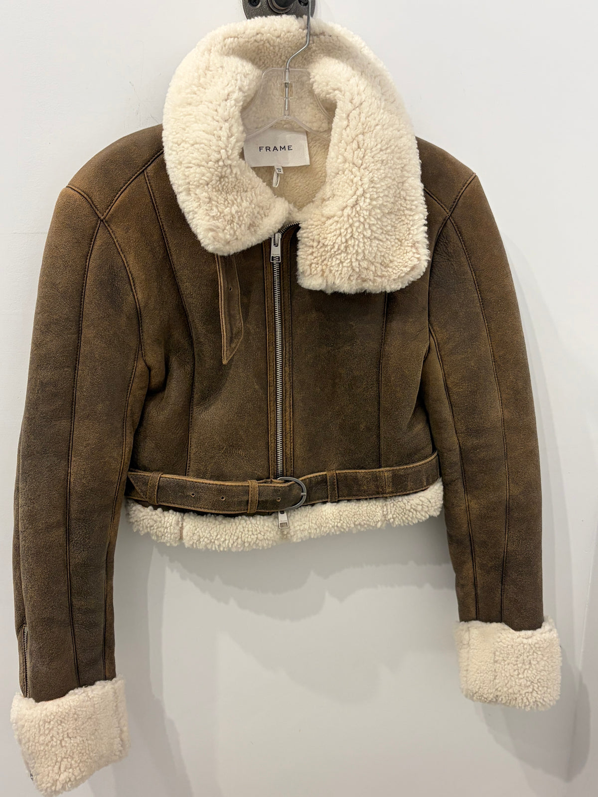 Frame Americano Lamb Shearling Aviator Jacket Brown/Creams - XS