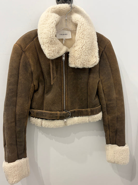 Frame Americano Lamb Shearling Aviator Jacket Brown/Creams - XS