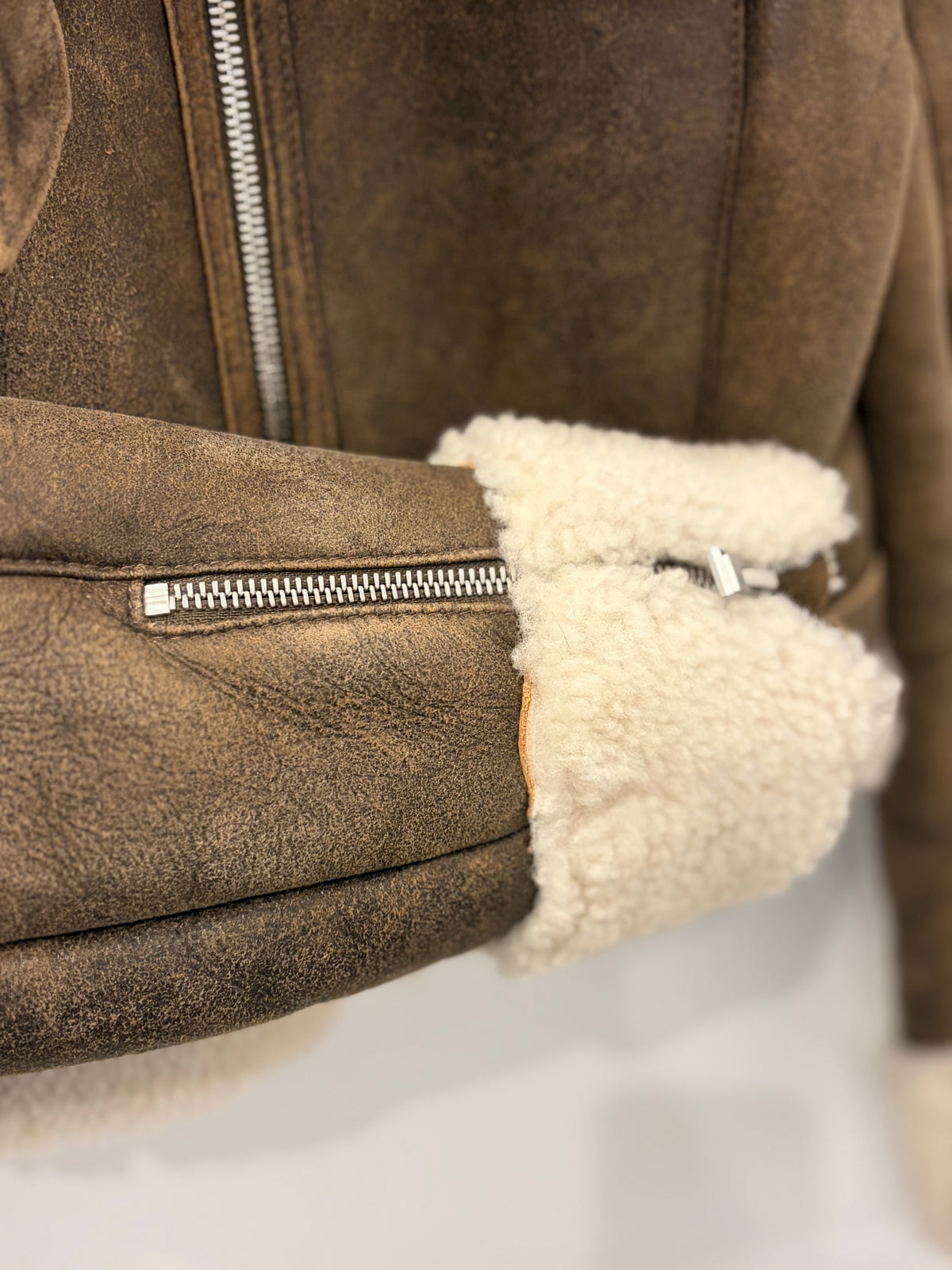 Frame Americano Lamb Shearling Aviator Jacket Brown/Creams - XS