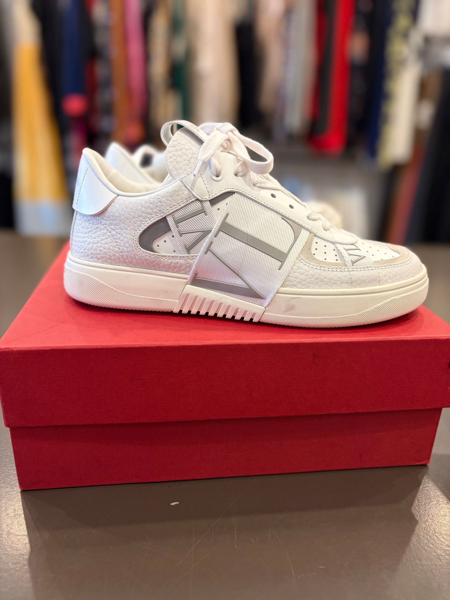 Valentino Garavani VL7N Leather Sneakers – White/Silver – Size 39.5