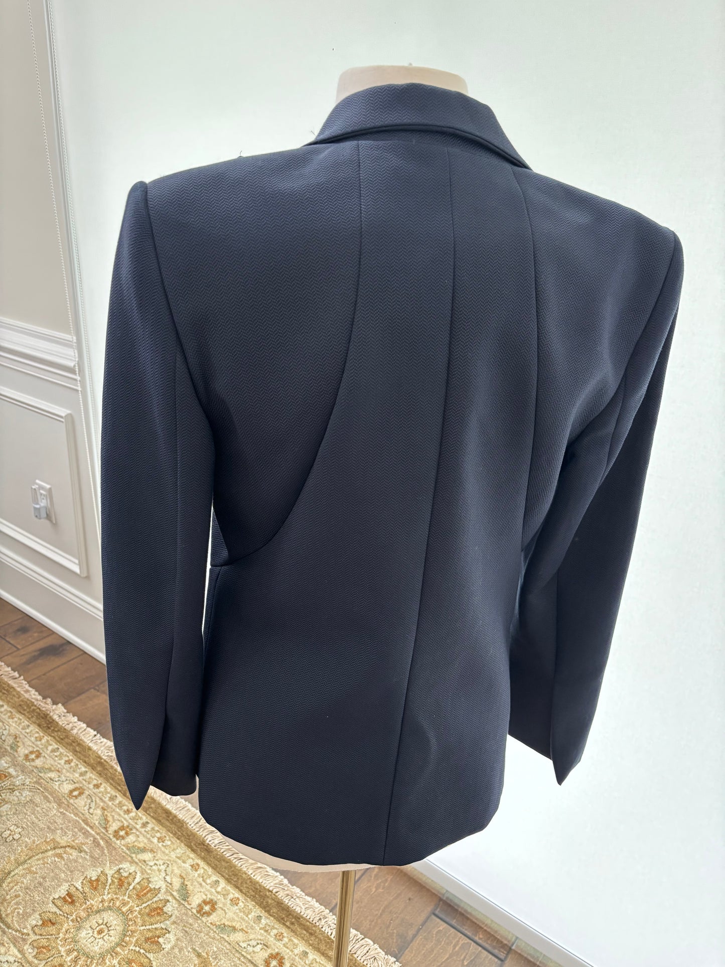 Wes Gordon Navy Black Herring Bone Blazer Size 12