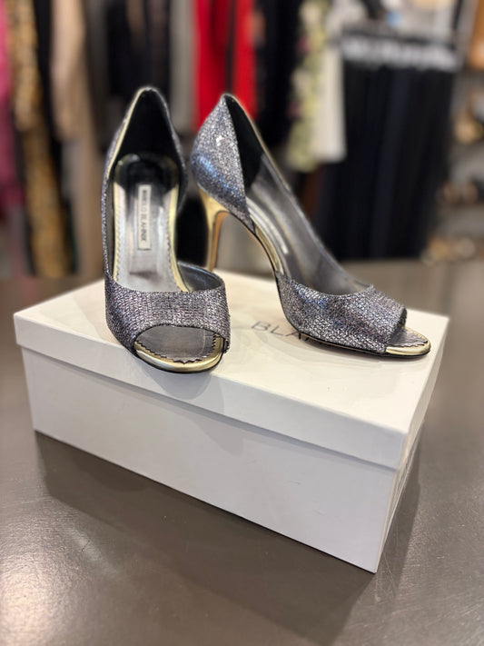 Manolo Blahnik Alim silver glitter 37