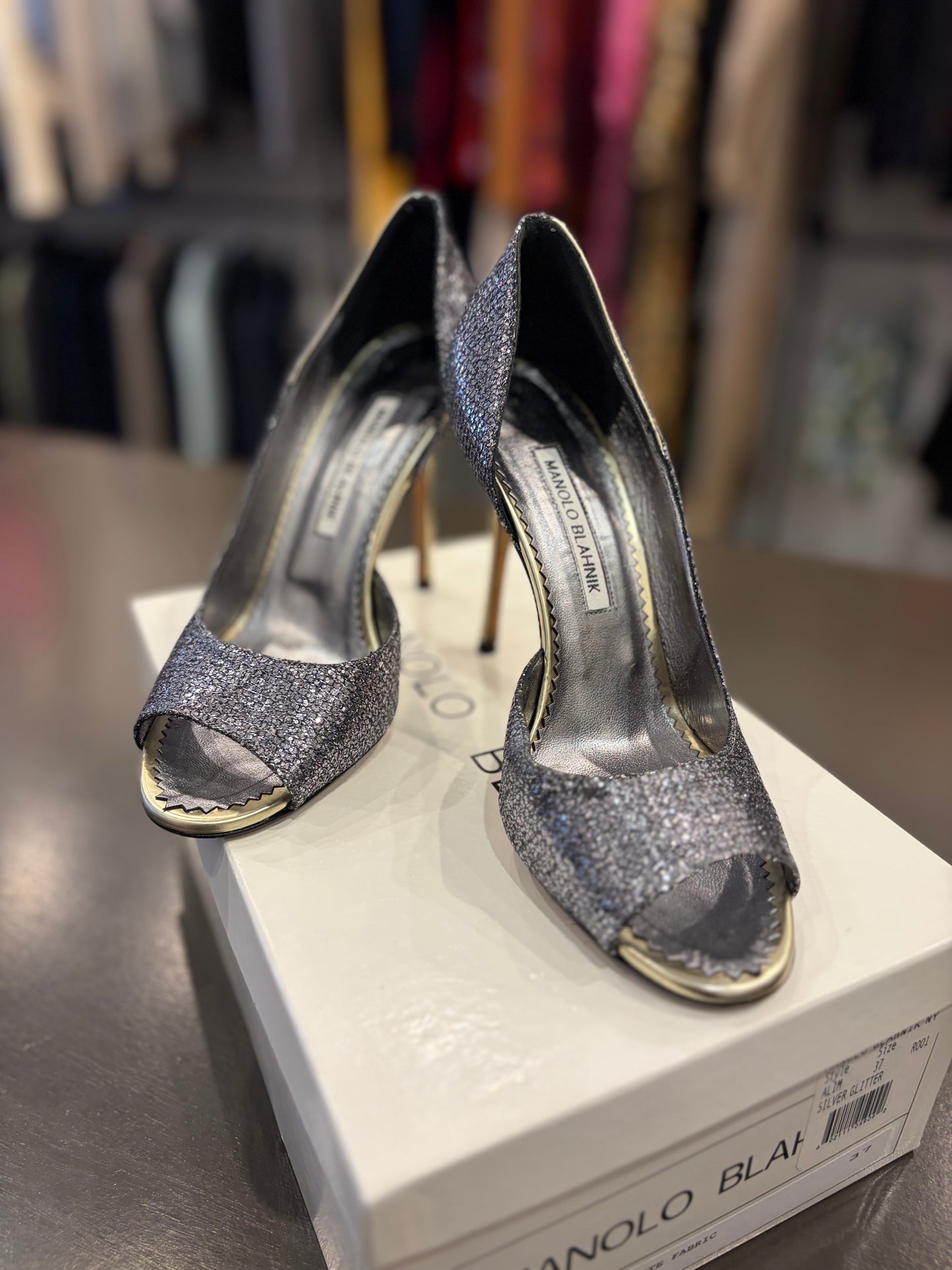 Manolo Blahnik Alim silver glitter 37
