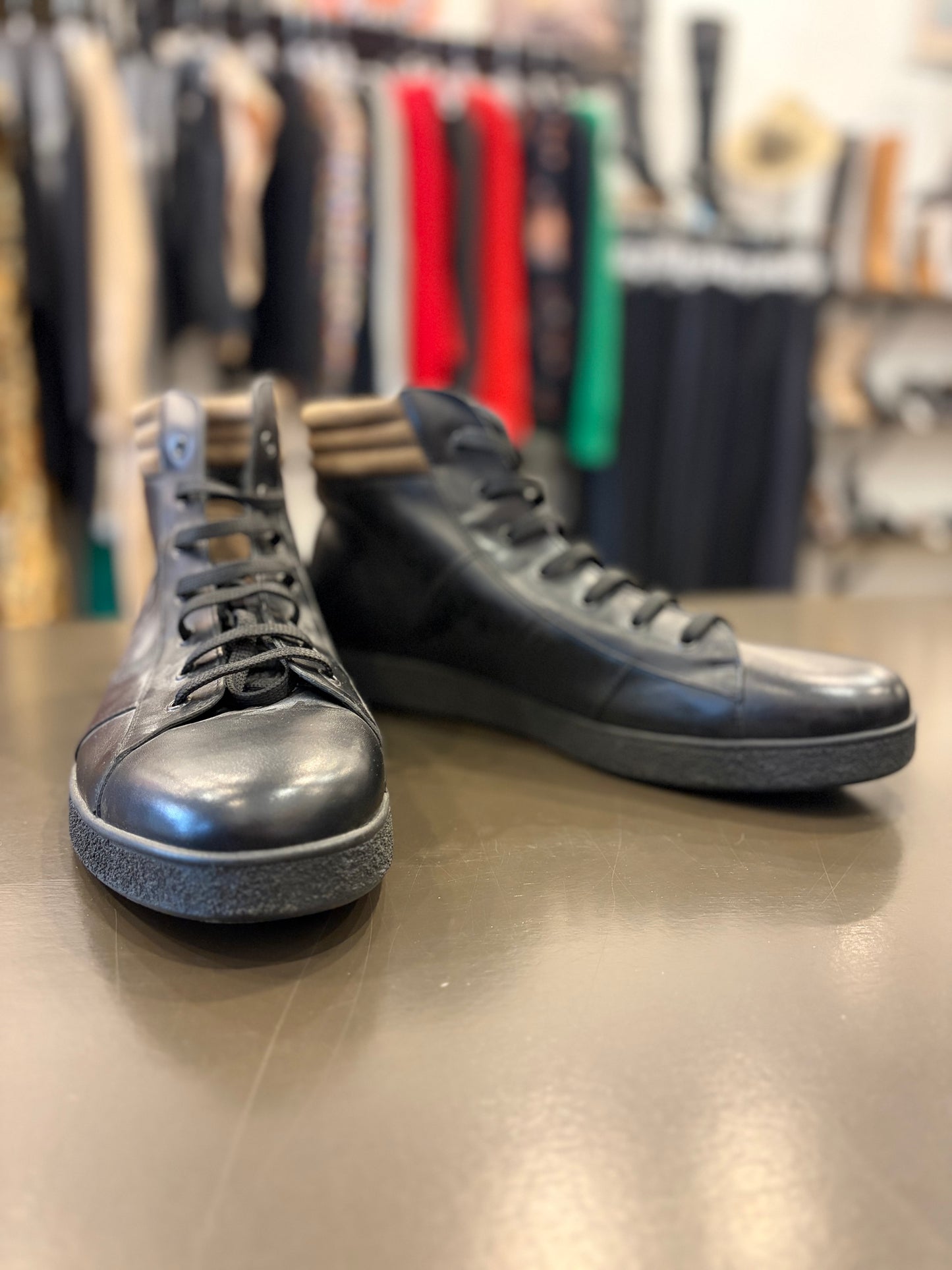 Salvatore Ferragamo Black Leather High-Top Sneakers – Men’s Size 15