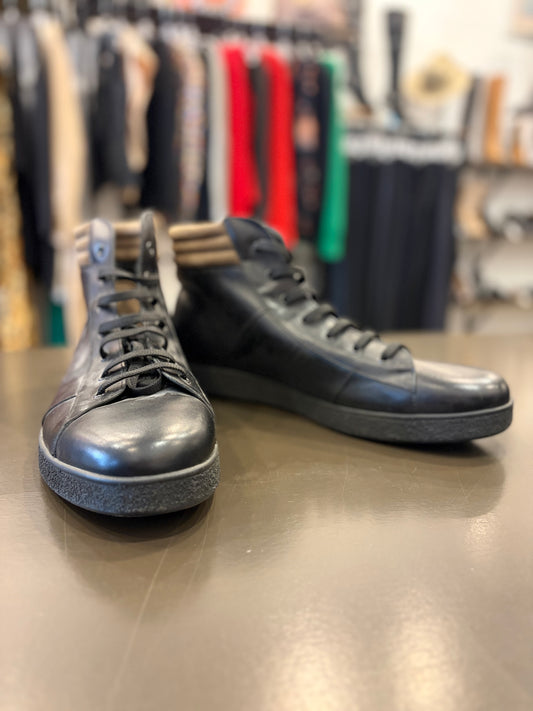 Salvatore Ferragamo Black Leather High-Top Sneakers – Men’s Size 15