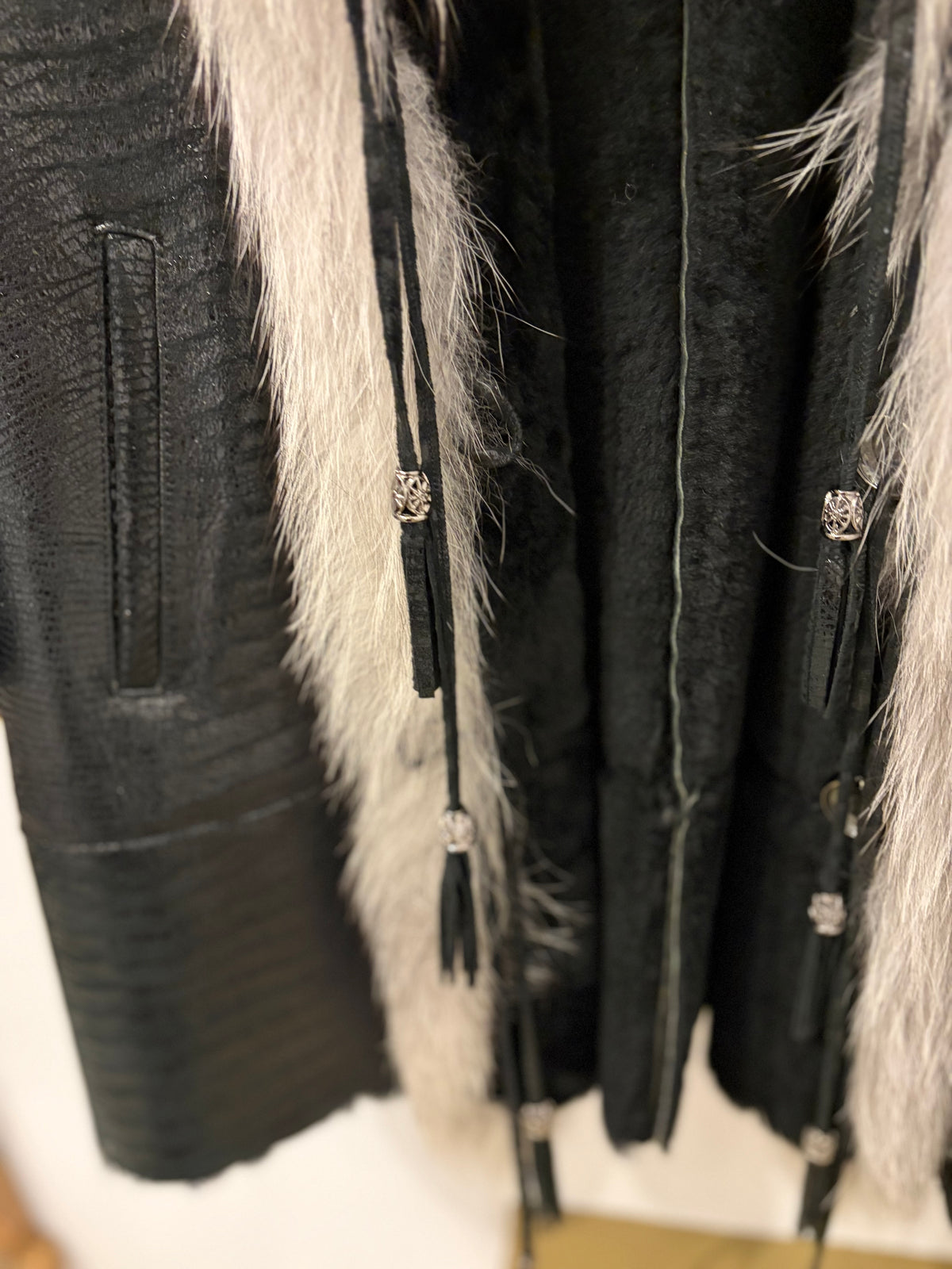 Dante & Beatrice Black Shearling Lambskin Coat w/Fur Trim - Medium