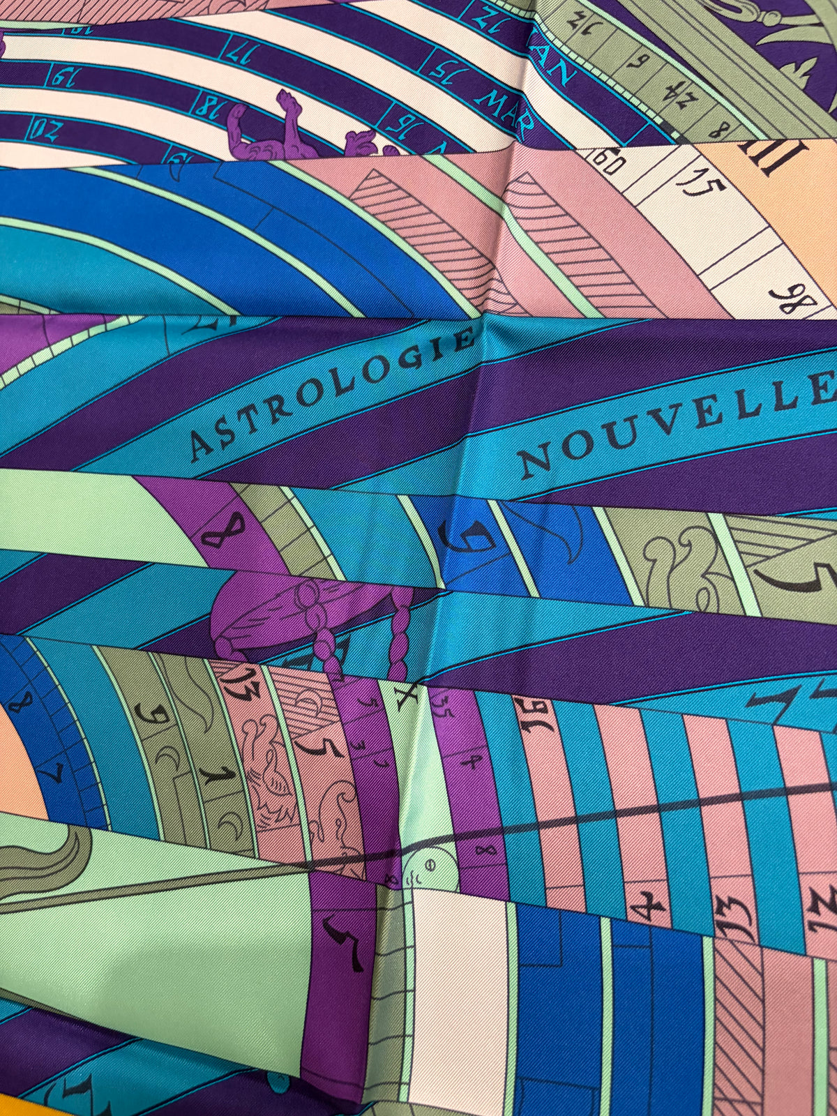 Hermès Astrology Nouvelle Blue/Purple/Pink Colorway 90cm Scarf