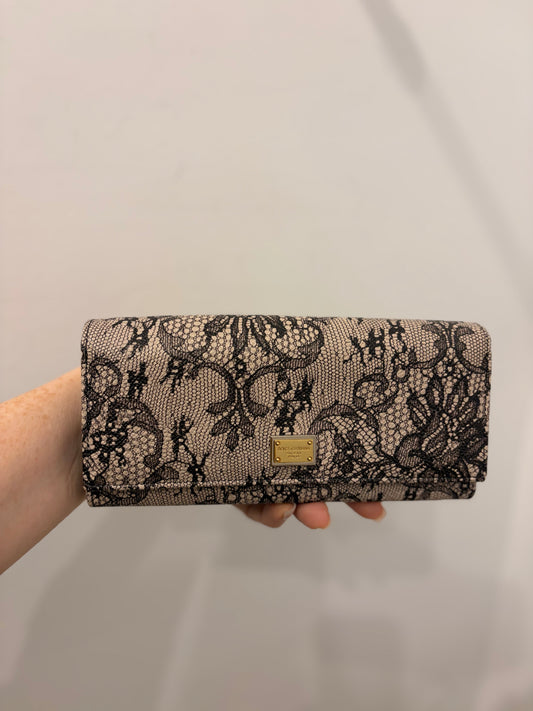 Dolce & Gabbana Black & Beige Lace Print Continental Wallet