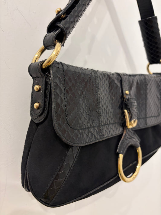 Dolce & Gabbana Black Suede & Snakeskin Shoulder Bag/gold tone hardware