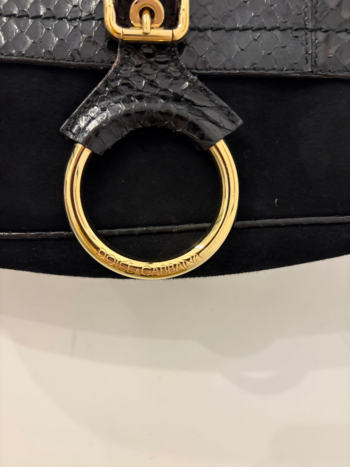 Dolce & Gabbana Black Suede & Snakeskin Shoulder Bag/gold tone hardware
