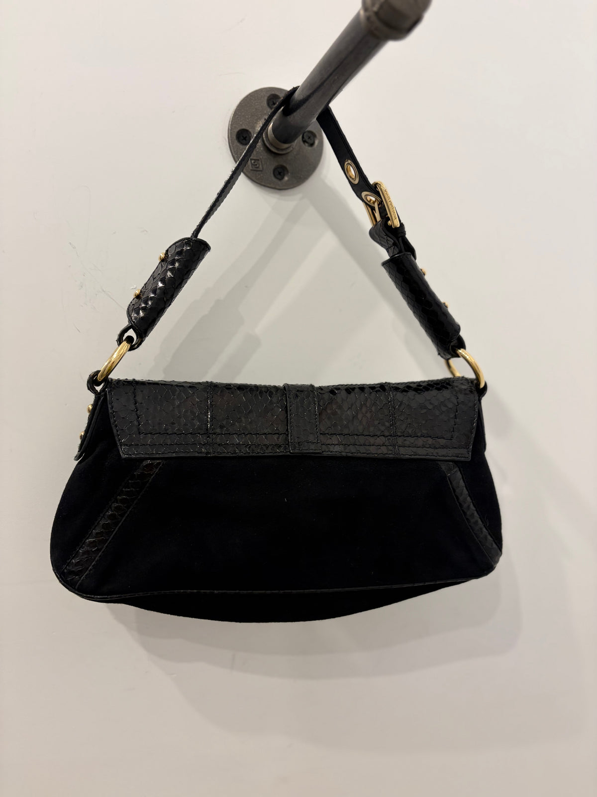 Dolce & Gabbana Black Suede & Snakeskin Shoulder Bag/gold tone hardware