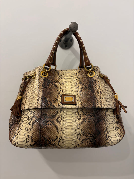 Dolce & Gabbana Brown & Cream Python Leather Top Handle Tote Bag