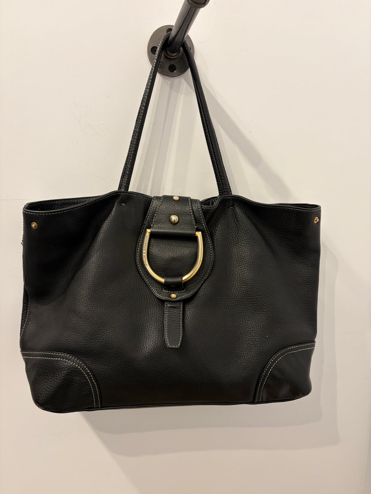 Dolce & Gabbana Black Pebbled Leather D-Ring Tote Bag