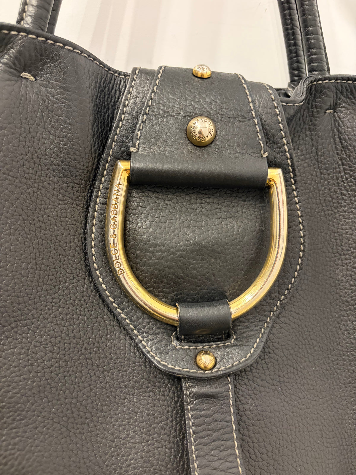 Dolce & Gabbana Black Pebbled Leather D-Ring Tote Bag
