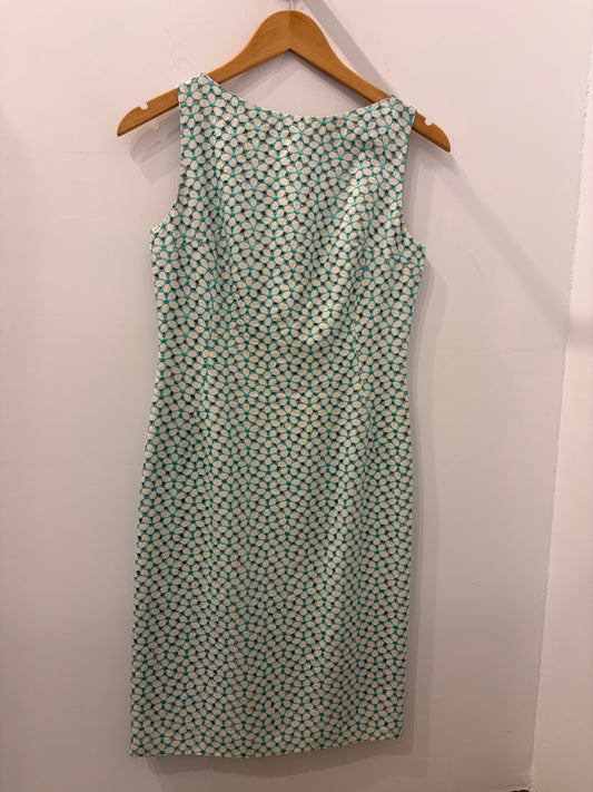 Loro Piana Turqoise Ivory Eyelet Embroidered Slvls Sheath Dress - 40
