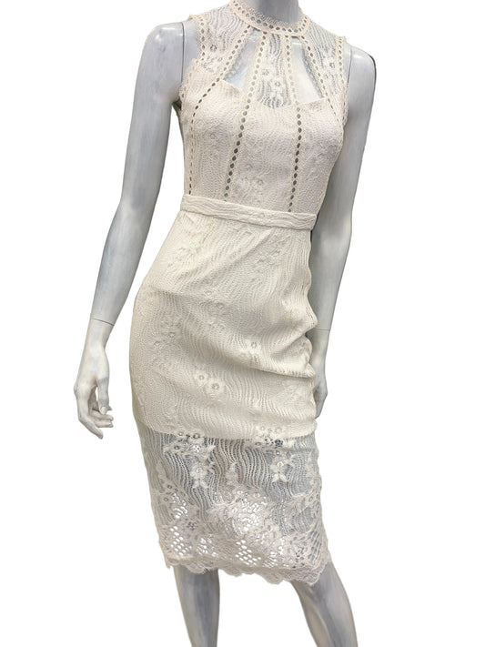 Alexis Ivory Lace HighNeck Cocktail Dress - XS