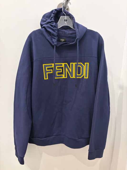 50 - Fendi Navy Blue Yellow Logo Graphic Pullover Hoodie