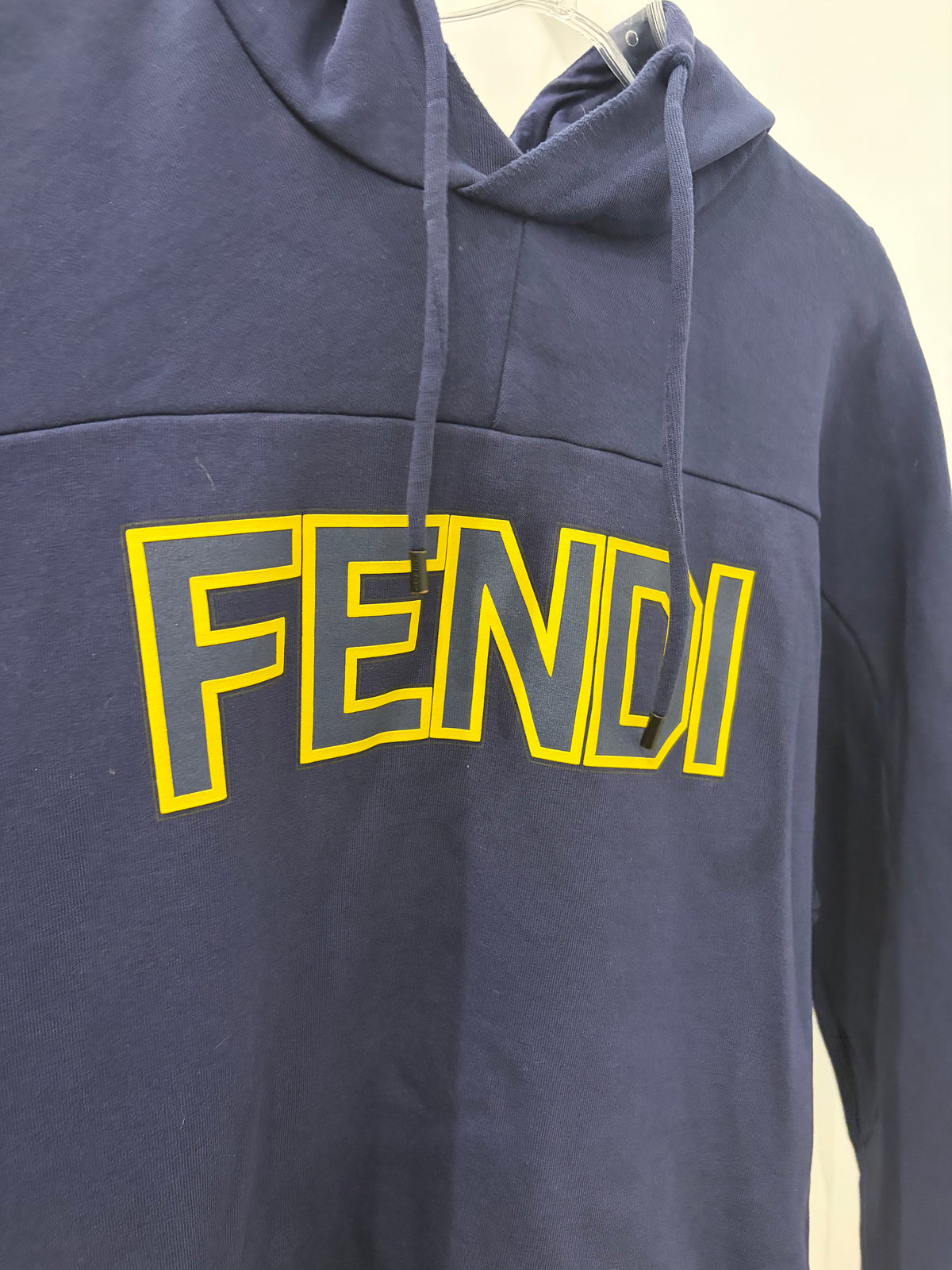 50 - Fendi Navy Blue Yellow Logo Graphic Pullover Hoodie