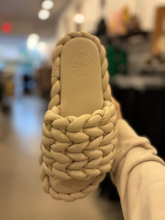Chloé White Braided Leather Slide Sandals – Size 39