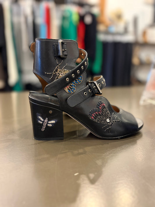 Laurence Dacade Beaded Butterfly Leather Sandals – Black – Size 41