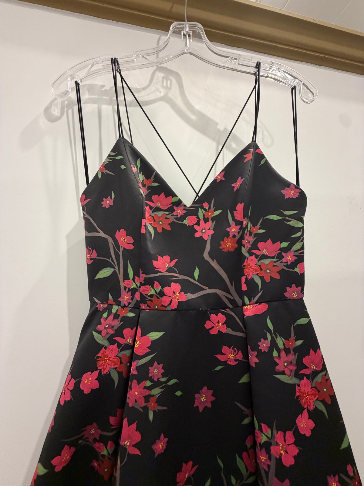 2 Alice & Olivia Black Floral Strappy Fit and Flare Midi Dress