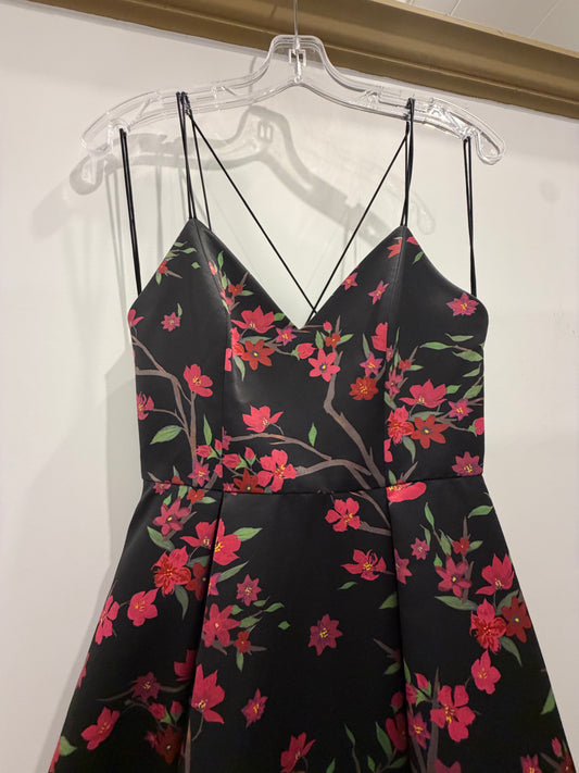 2 Alice & Olivia Black Floral Strappy Fit and Flare Midi Dress