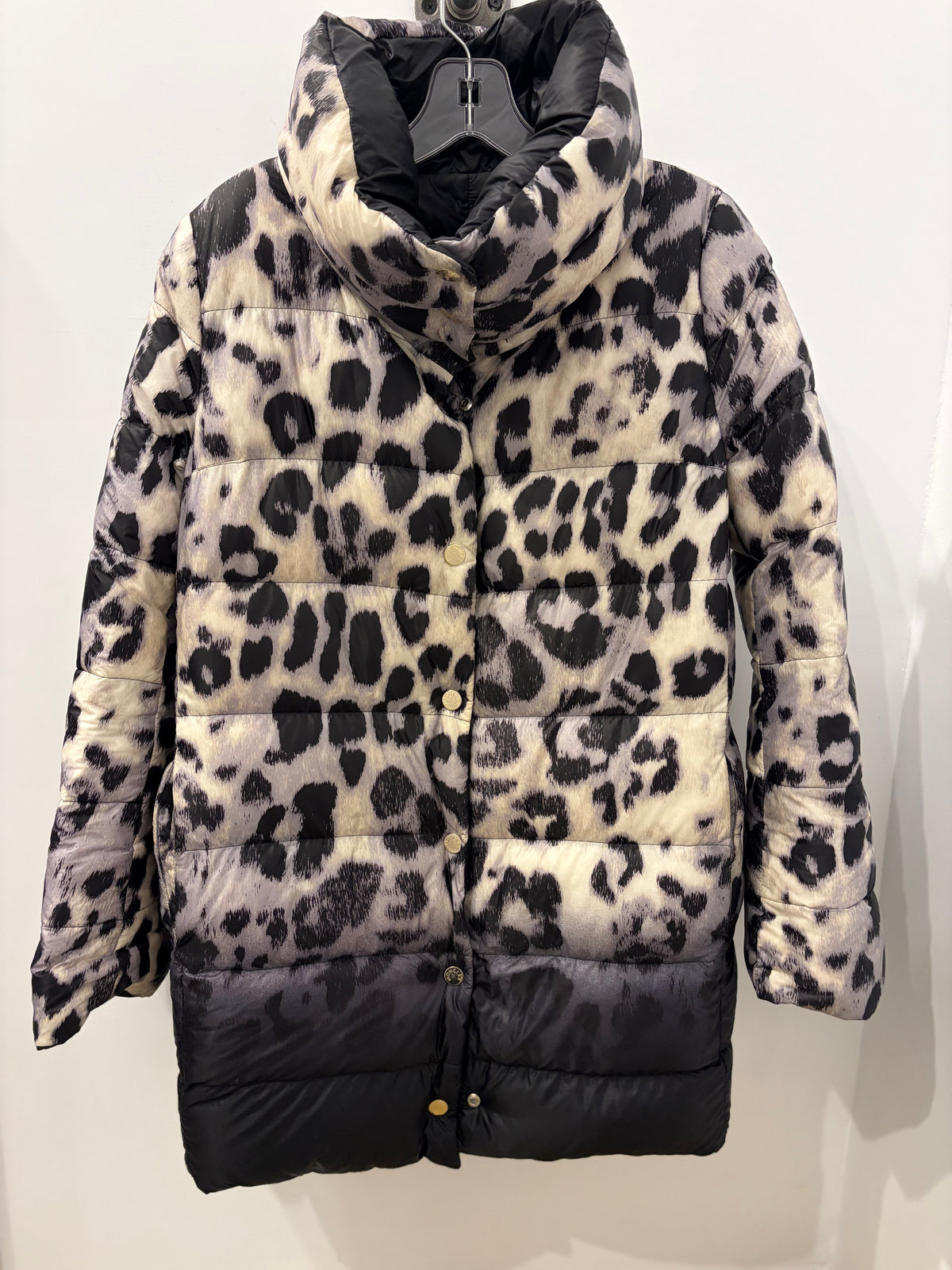 Small Moncler Leopard Print Mid-Thigh Puffer Coat