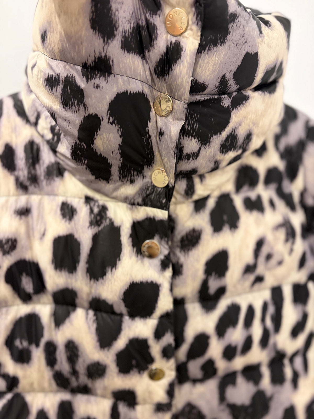 Small Moncler Leopard Print Mid-Thigh Puffer Coat