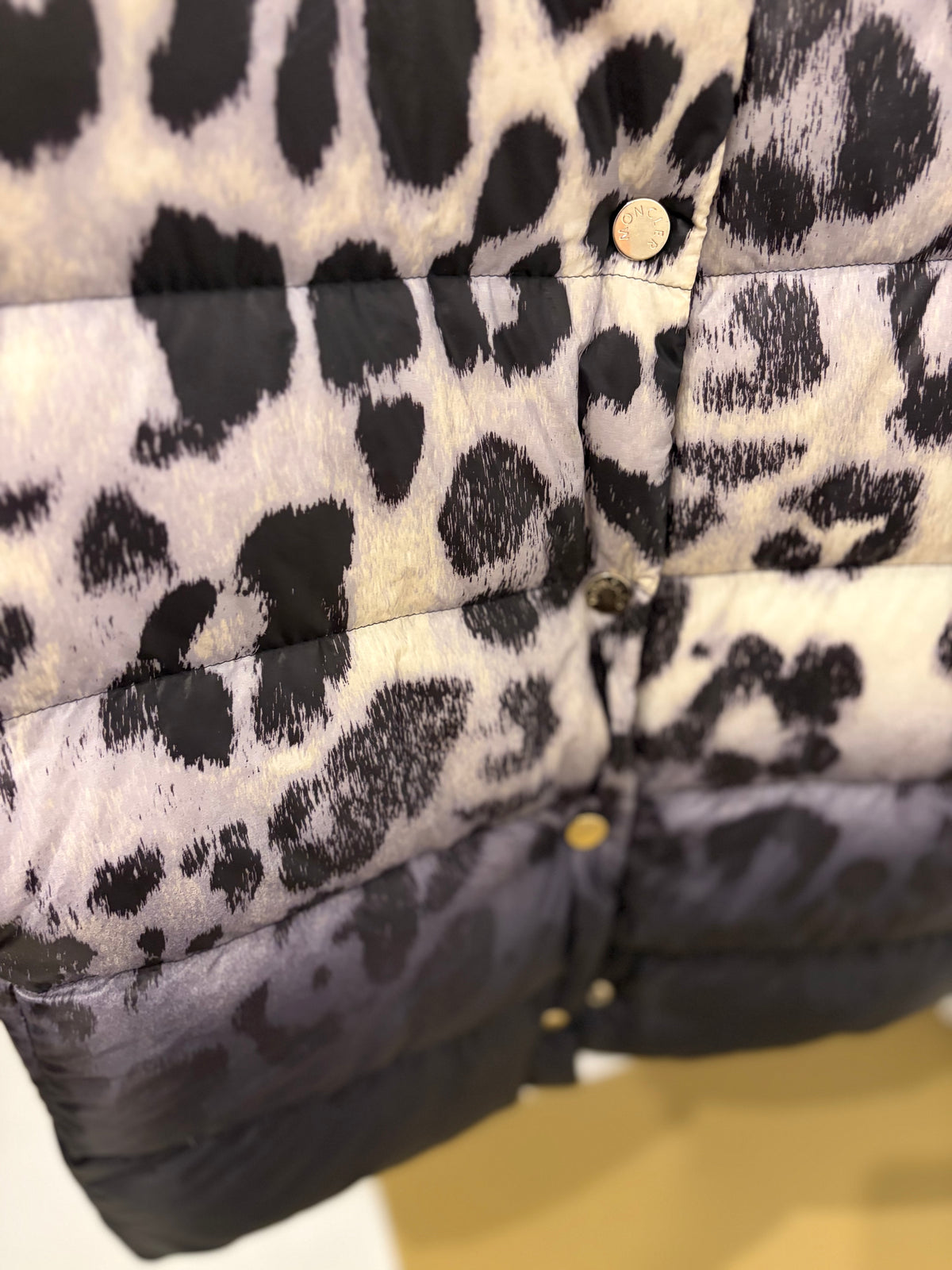 Small Moncler Leopard Print Mid-Thigh Puffer Coat
