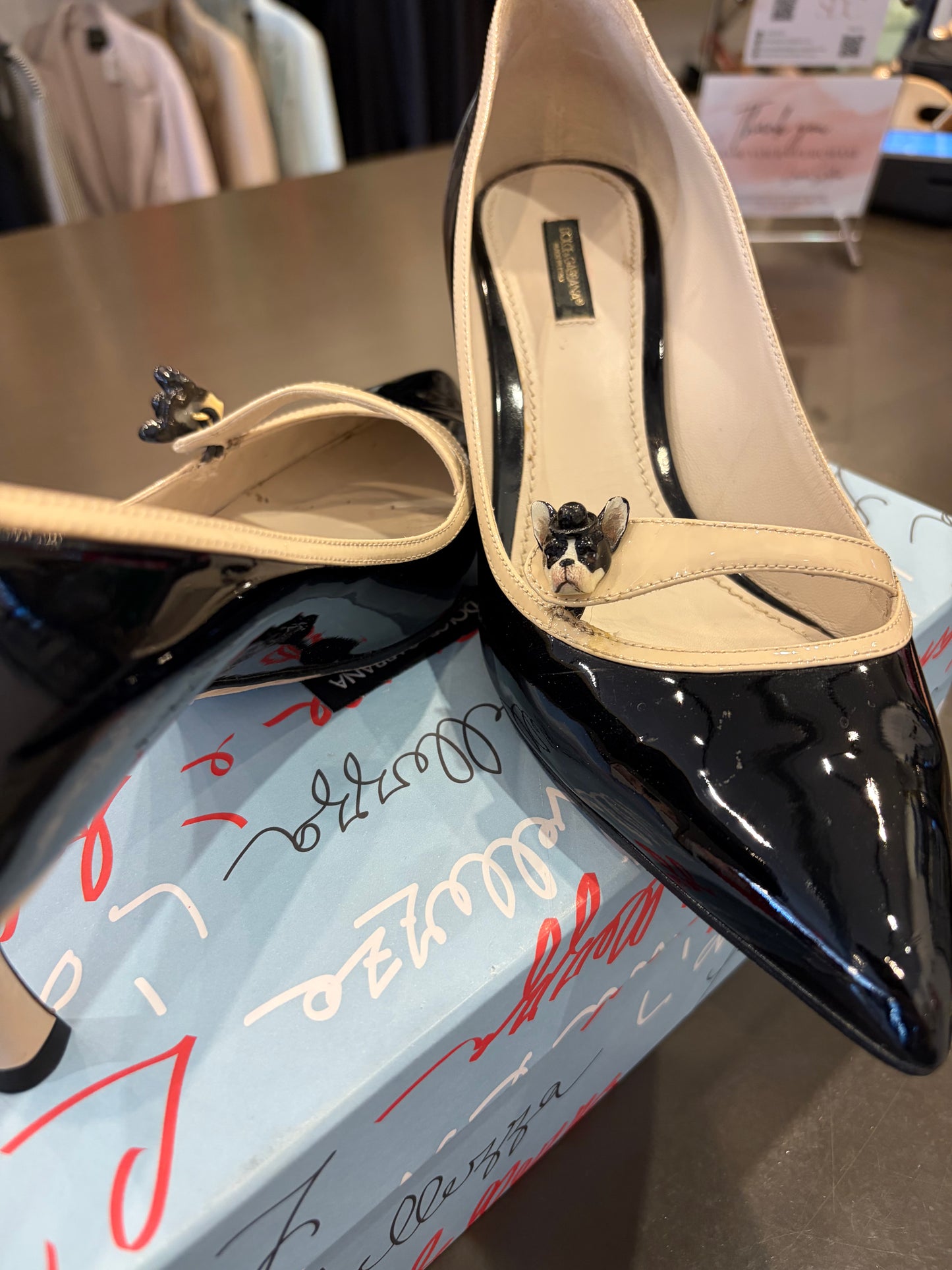 Dolce & Gabbana Black Patent Mary Jane Pumps with Bulldog Detail – Size 41