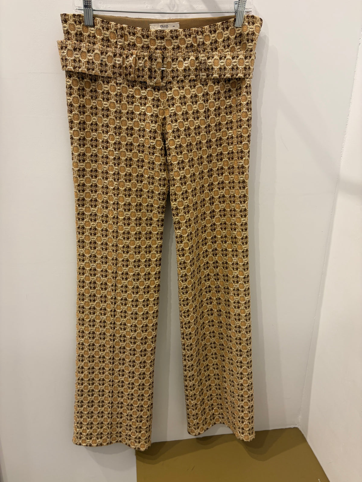 44 Prada Gold Floral Embroidered Trousers with Belt