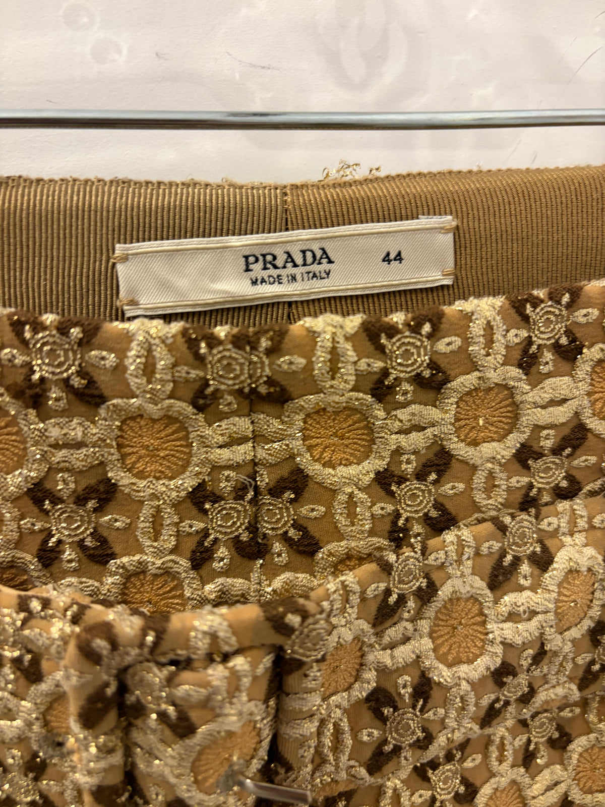 44 Prada Gold Floral Embroidered Trousers with Belt